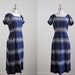 1960's navy wiggle dress. 60's blue dress. large l. embroidered. white striped dress 60 50. vintage.