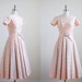 pink dress 50. vintage full dress 1950's. xs. floral embroidered. pastel. 50's pink party dress.