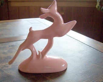 Mid Century Modern Decor, Vintage Roselane Deer Statue, California Art Pottery, Pink Deer Figurine, Woodland Wildlife Animal