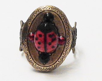 SALE, Ladybug Locket Ring