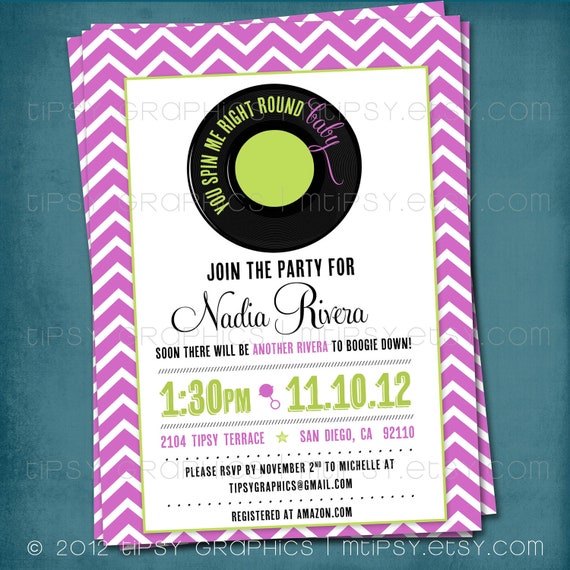 Modern Chevron. Spin Me Right Round Baby Shower or Party Invite by Tipsy Graphics Il_570xn