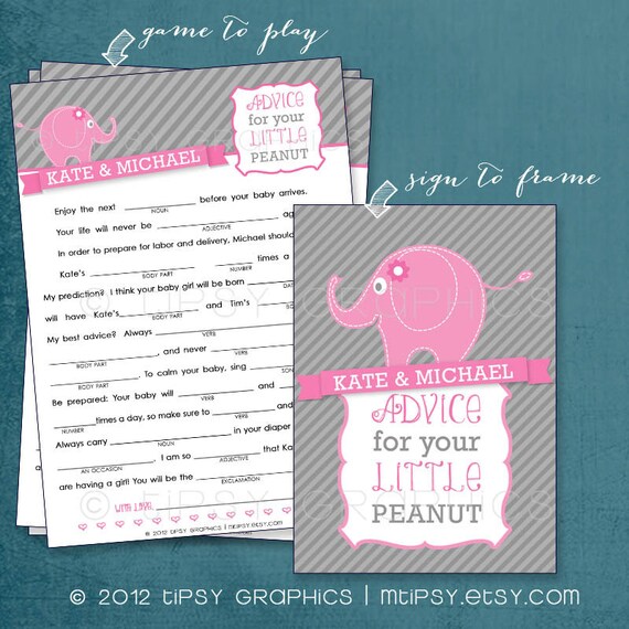 Advice for the Peanut. Elephant Baby MadLibs by Tipsy Graphics. Baby Wishes AdLib. Baby Statistics. Printable Cards, any Colors Il_570xn