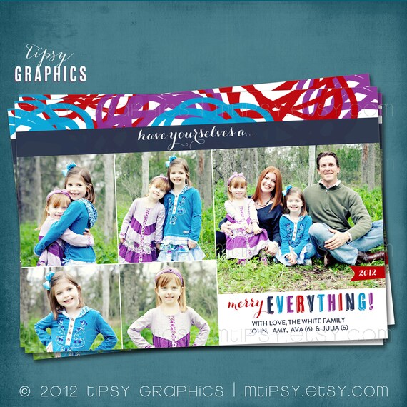 A Merry Little Holiday Customized Holiday Photo Card by Tipsy Graphics. Any colors and text, for 1 or more photos Il_570xn