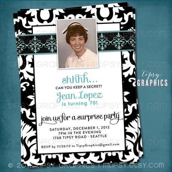 Can you keep a Secret. This Gal's Turning 50. Elegant Milestone Surprise Birthday Party Invitation. Photo Optional by Tipsy Graphics. Il_570xn