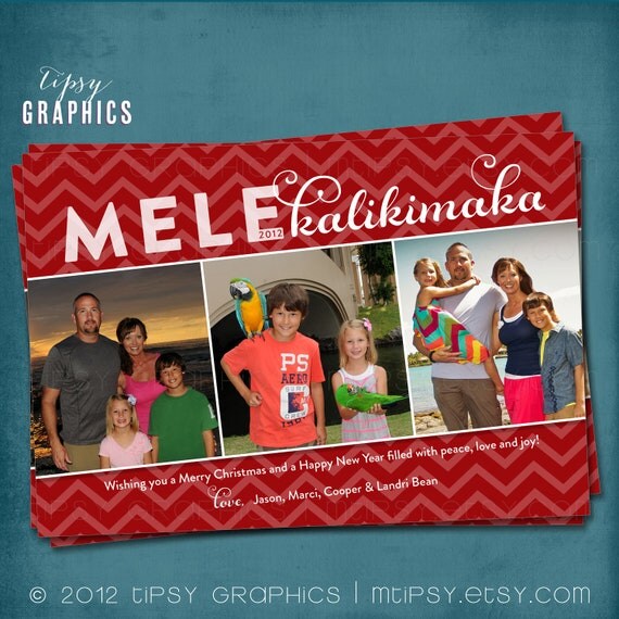 Mele Kalikimaka. Modern Chevron Holiday Photo Card. Any text, for 1 or more photos. By Tipsy Graphics Il_570xn