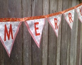 Christmas Bunting Be Merry- holiday decoration Red and Grey snowflakes Il_170x135
