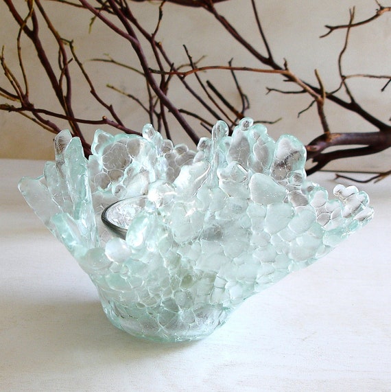 Votive Candle Holder Fused Glass Decor and Art Clear Glass