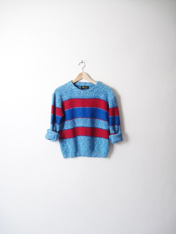 Vintage Chunky Red & Blue Striped Sweater by twigandspokevintage