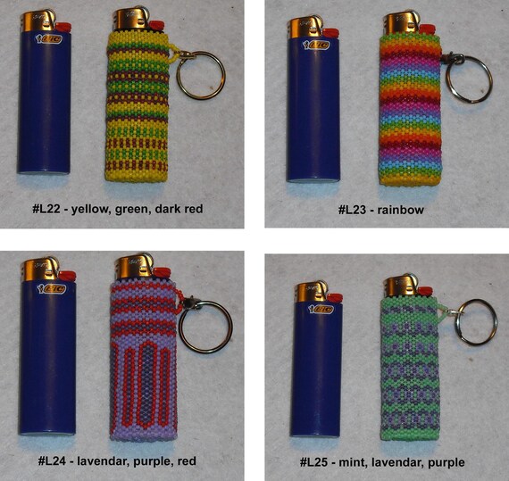 Beaded BIC Classic Lighter Removable Cover Case Keychain Key