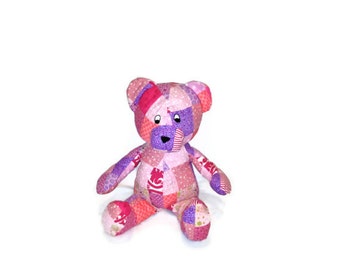 BEAR Stuffed Animal Toy Patchwork Hot Pink & Lavender Shabby Cottage Chic Baby Shower - Ready to Ship valentines day gift baby girl kids