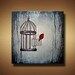 Bird Escaping Birdcage Original Painting -- 24 x 24 -- Heavily Textured -- The Hush of Mercy Breathing -- by Britt Hallowell