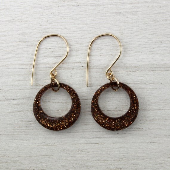 bronze sparkly earrings on 14k gold fill ear wires by tinygalaxies