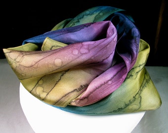 Scarf, Silk Scarf, Hand Painted Silk Scarf - Quintessence Silk - Purple Blue Scarf - Spellbound Magic