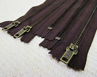 7inch - Dark Chocolate Brown Metal Zipper - Brass Teeth - 5pcs