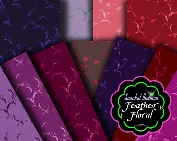 Floral Digital Paper Purple neon Scrapbooking Paper Red floral Digital Paper Invitation background Paper Instant Download party paper Vines Il_570xn