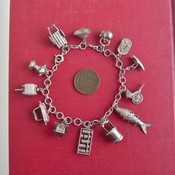 Incredible Asian Chinese Sterling Silver Charm Bracelet 13