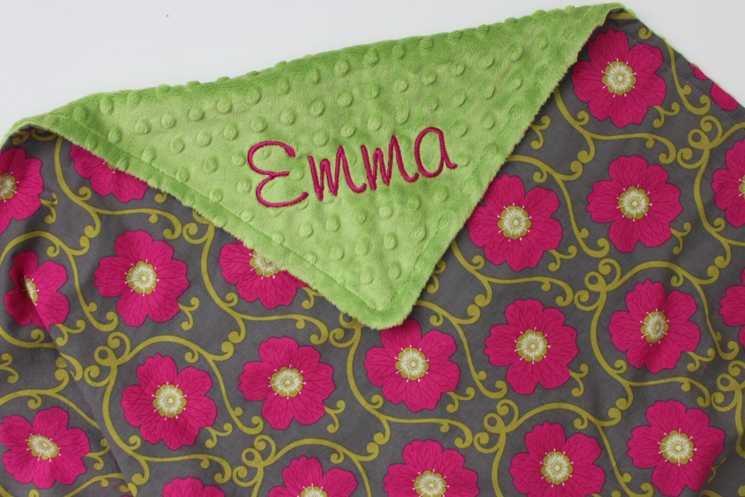 PERSONALIZED Baby Girl Minky Stroller Blanket with Flowers