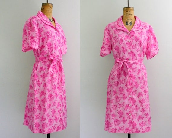 1960s house dress / 60s day dress / pink by VintConditionStyle