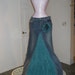 Belle Époque Verte jean skirt crinkled emerald silk bohemian mermaid goddess HUGE rose Renaissance Denim Couture Made to Order