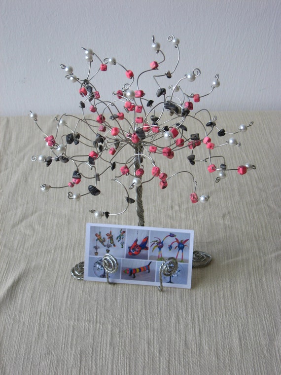 Items similar to sculpture wire tree buisness card holder. silver