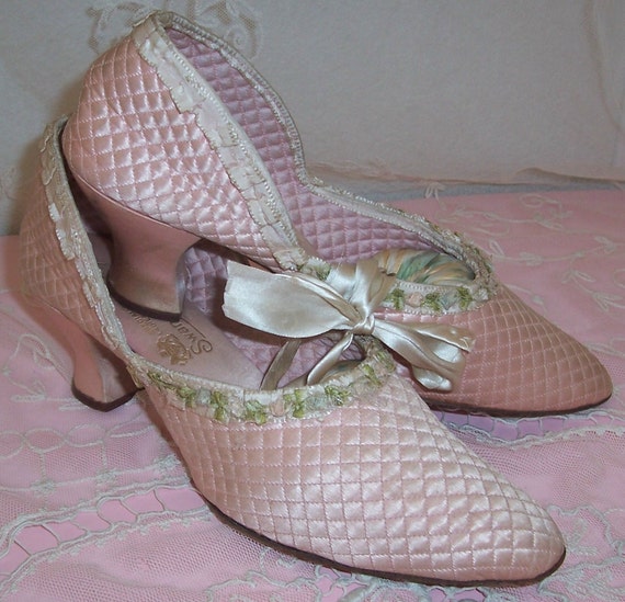 Reserved for BethBeeman3.....ANTIQUE/Edwardian Pink SILK Shoes/Slippers w/ RIBBON Rosette Trim...Sale