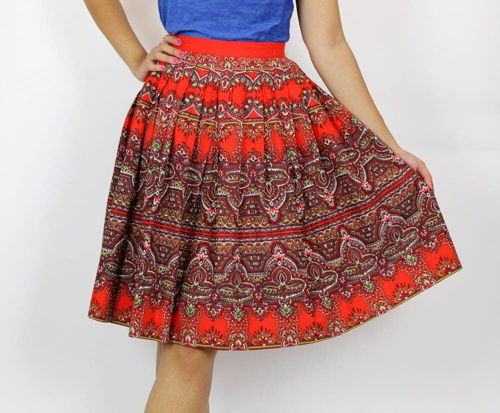 1960s red paisley dirndl skirt XS/S by OmniaVTG on Etsy