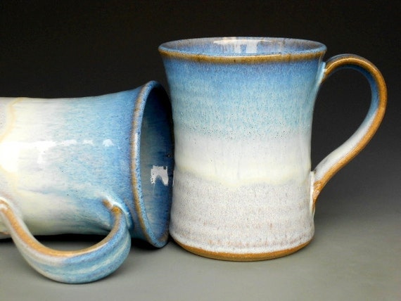 Blue Mug Ceramic Coffee Cup Tall White-Blue Rim