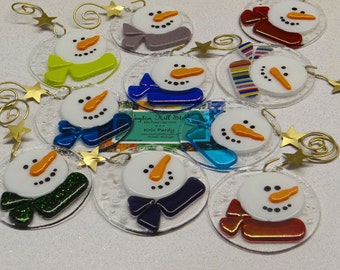 Fused Glass Snowman Ornament