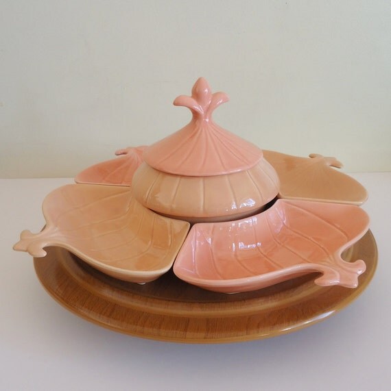 California Pottery Relish Tray Lazy Susan D 102 Pink