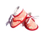 Baby Booties Bittersweet Red Cotton Thermo Cat Kitten Baby Girl Shoe Happy Winter Peach