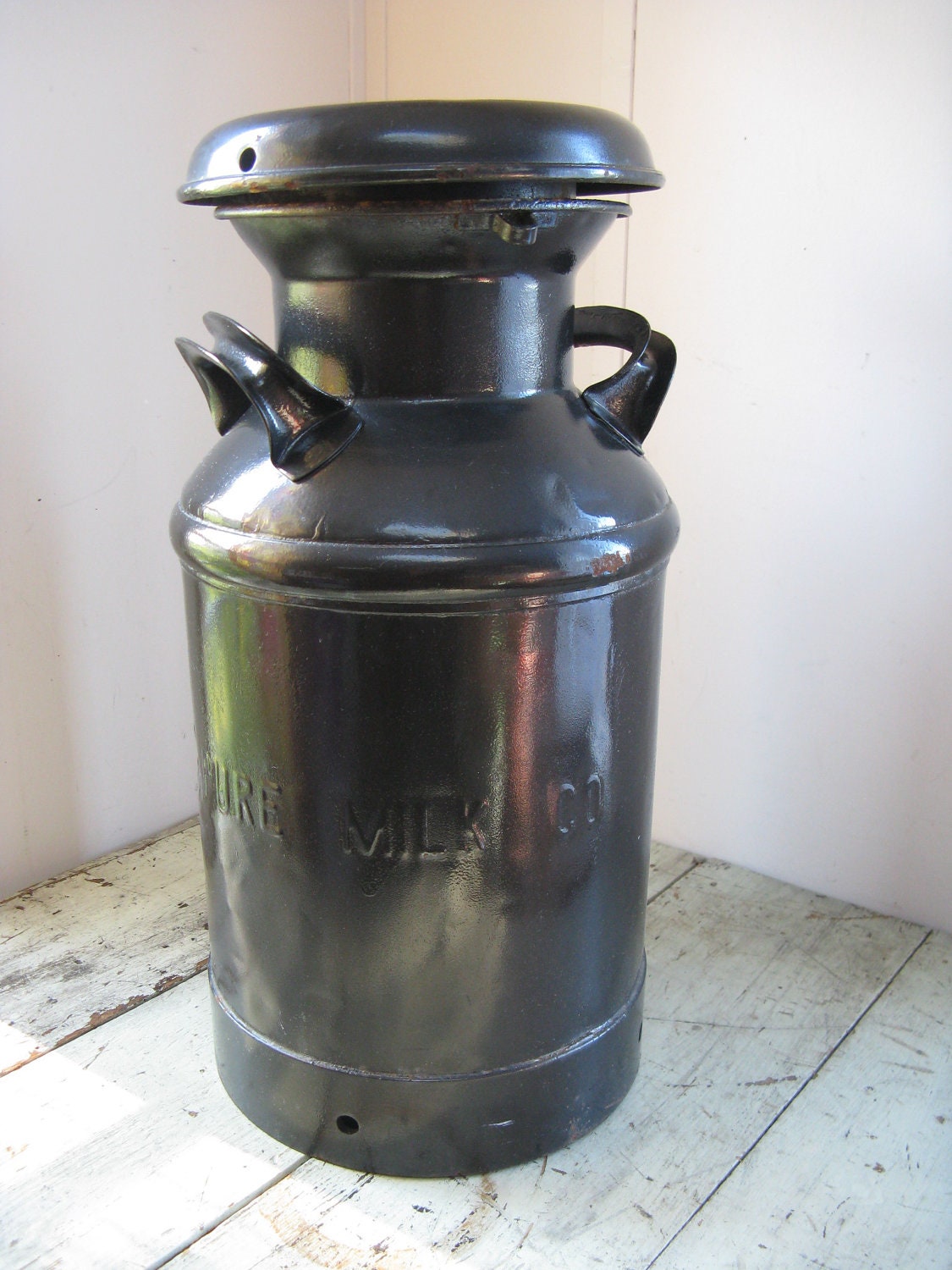 black milk can with attached lid rustic country industrial 21