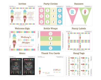 50% Off Sale - PRINTABLE Pastel ice Cream Party Package