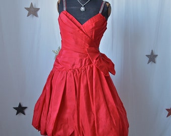 Vintage Red Taffeta Dress Balloon Skirt Cocktail Beading Detail 80's ...