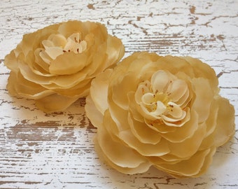 2 Ranunculus Flowers in Beige - 3.5 Inches - Artificial Flowers, Silk Flowers, Wedding, Flower Crown, Millinery, Wreath