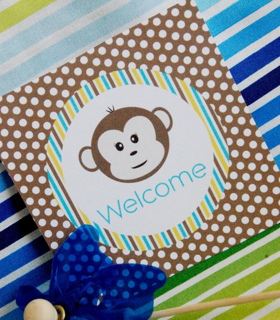Mod Monkey Decorations for Birthday Party or Baby Shower - Boys Blue DIY Printable Decor by BeeAndDaisy - Instant Download Il_570xn