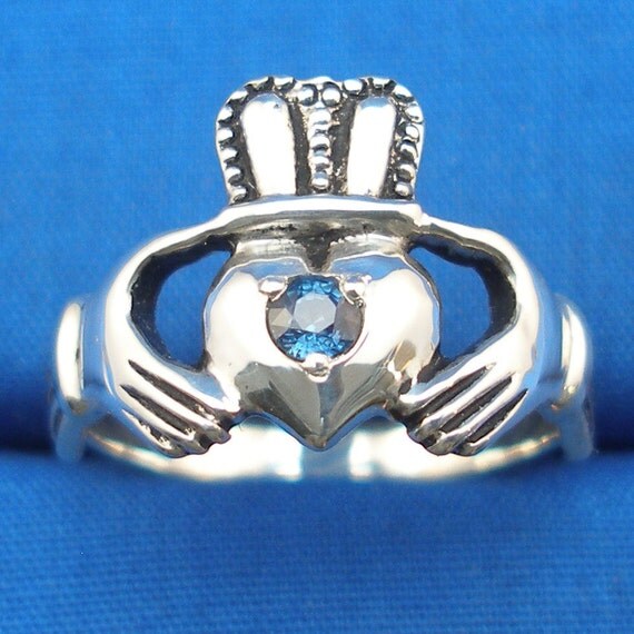 Light Blue Sapphire Claddagh Ring Recycled Sterling Silver