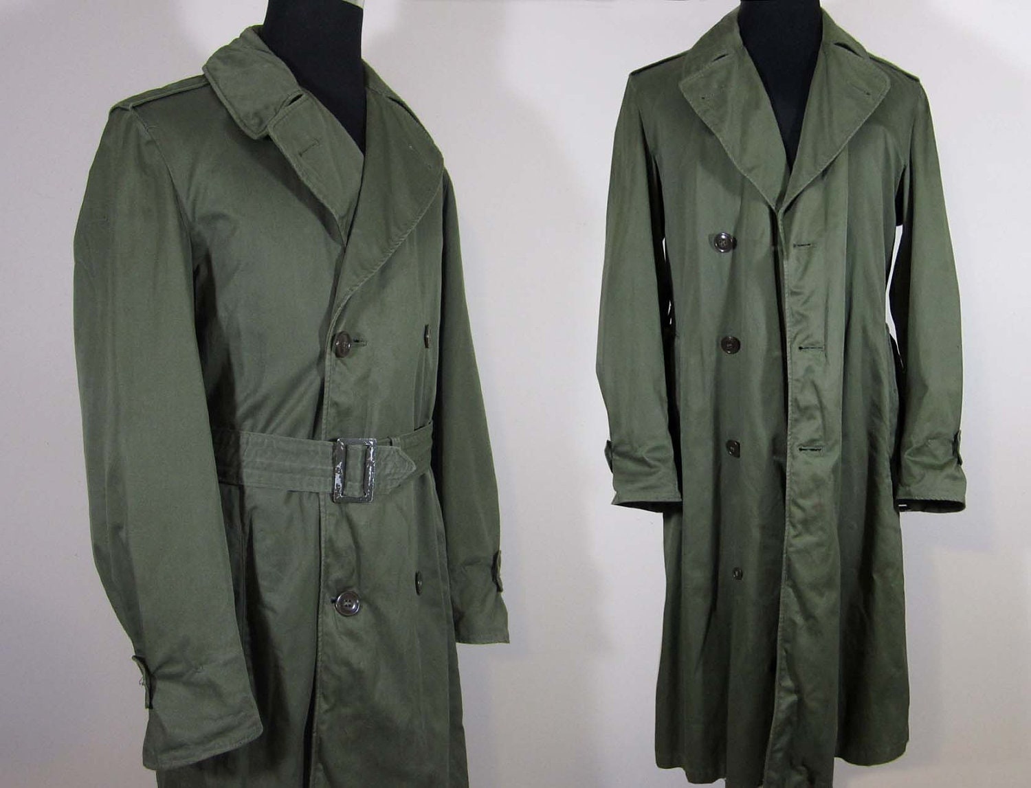 Vintage 50s US Military Overcoat Mens Trench Coat by JanesVintage