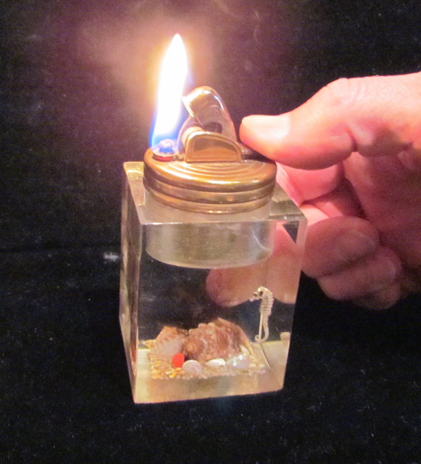 Vintage Clearfloat Lucite Lighter Table Lighter Brass Lighter