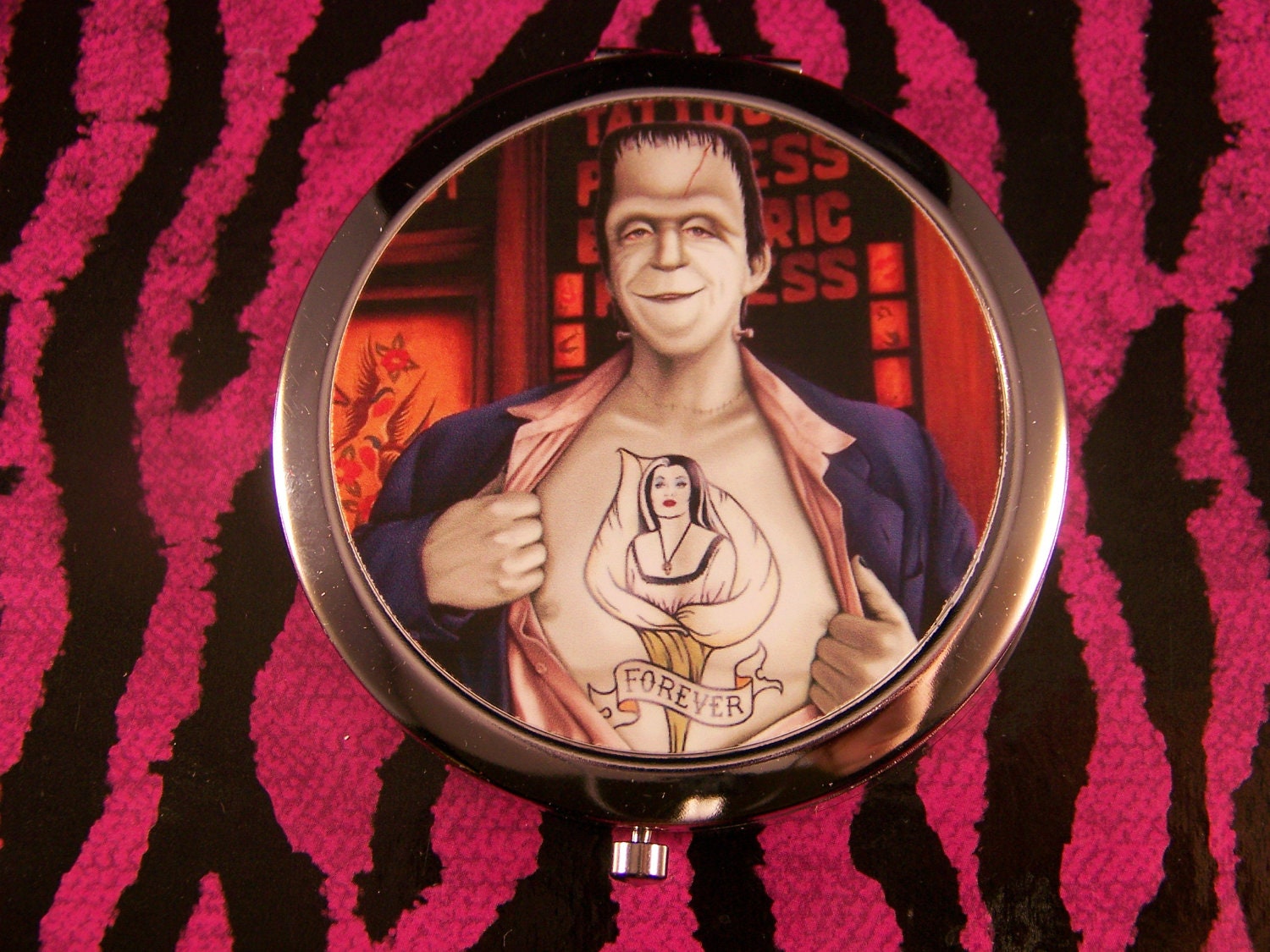 Compact Mirror Herman Munster Lily Munster by PSYCHOPUPPY on Etsy