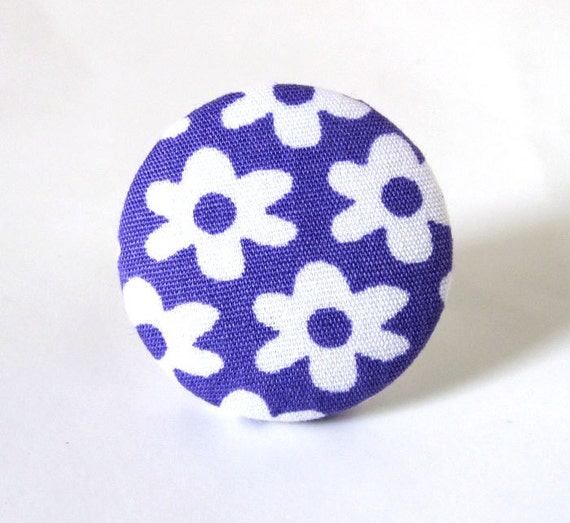 Big adjustable ring purple white flowers floral by KooKooCraft