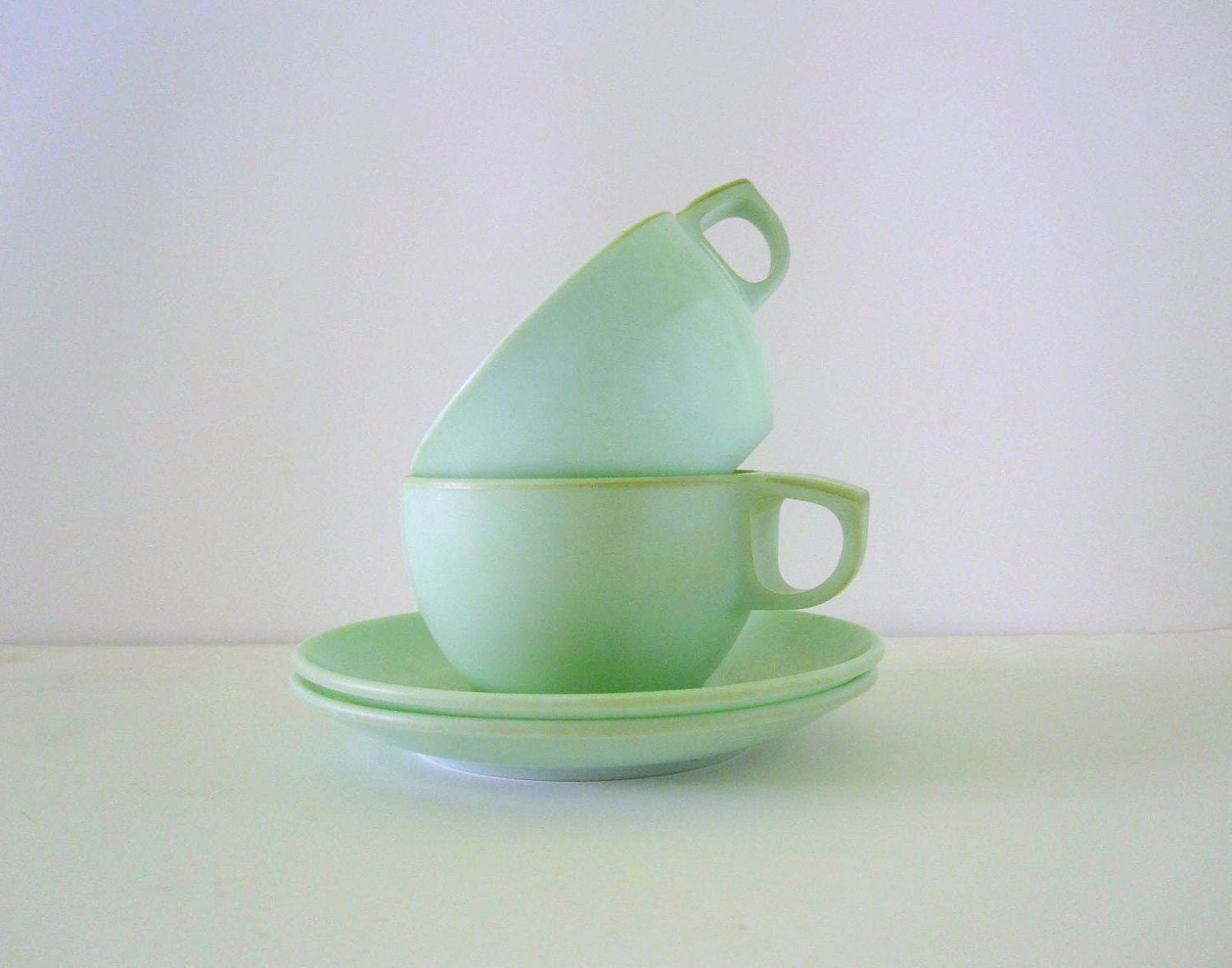 Mint Green Melamine Tea Cup and Saucer Melmac Coffee Cups