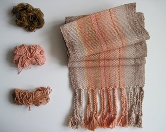 Salmon and Driftwood Handwoven Cotton Scarf, Winter Accessory