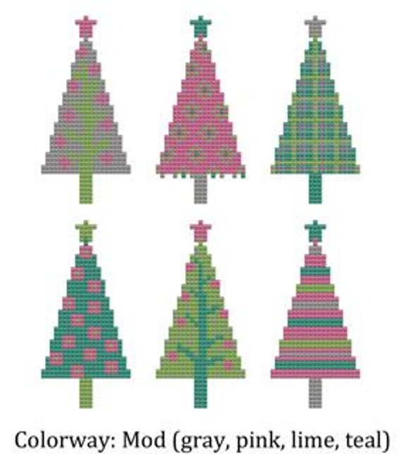 Download Cross Stitch Pattern Christmas Trees in 4 color combinations.