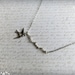 Whimsical and silvery flying sparrow and branch necklace, Fly Away Home