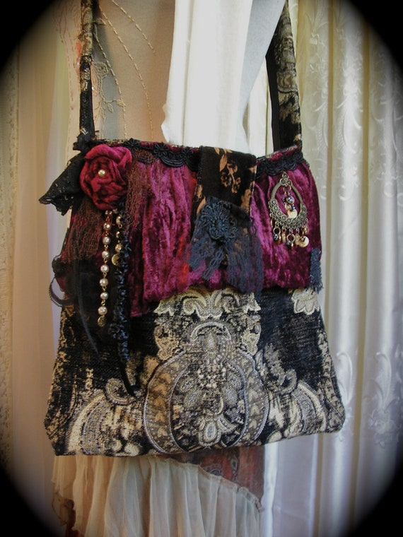 Gypsy Carpet Bag handmade thick upholstery granny tapestry bag