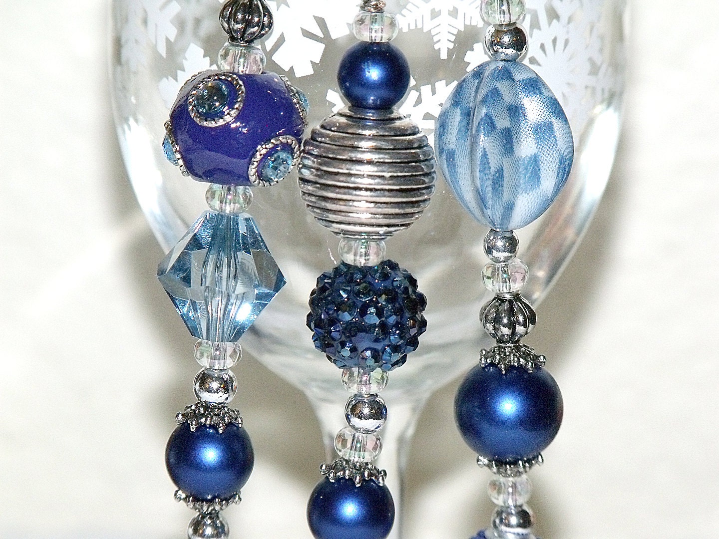 Blue Christmas Bead Ornaments Royal Blue and Silver Icicles