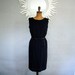1950s Cocktail Dress/ Miss Brooks, Black dress, Satin trim, large buttons, tuxedo style