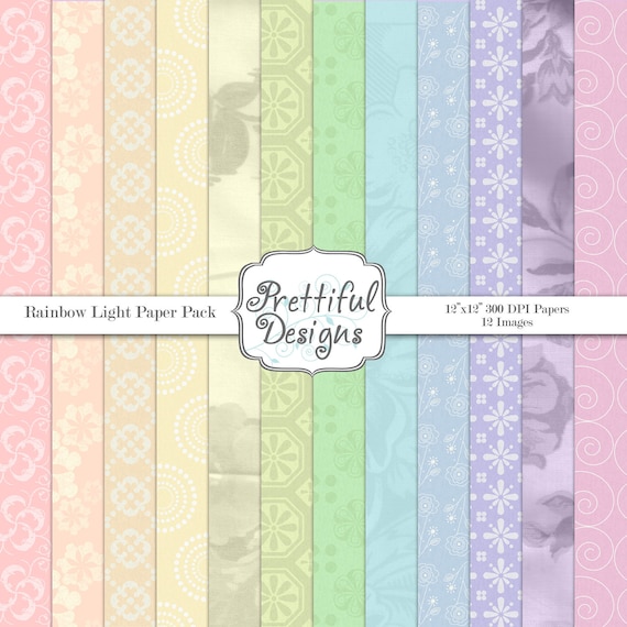 50% OFF SALE Digital Paper Pack for digital scrapbooking, invitations, card making - Rainbow Light (91) Il_570xn