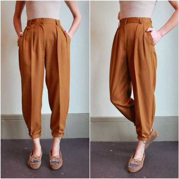 Vintage 80s High Waisted Pants Pleated Trousers Golden   Il 570xN.408045656 S16m 