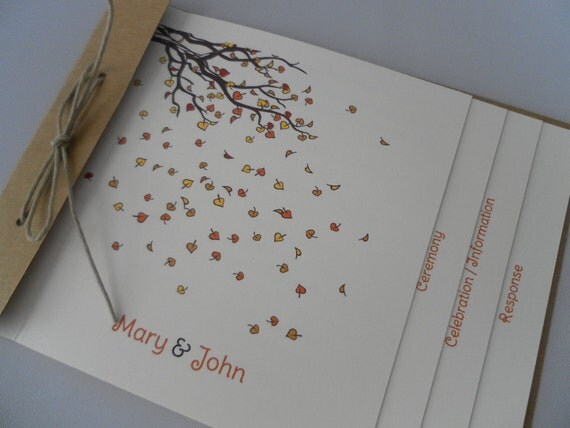 Items similar to Whimsy Falling Leaves Layered Wedding Invitation Booklet on Etsy